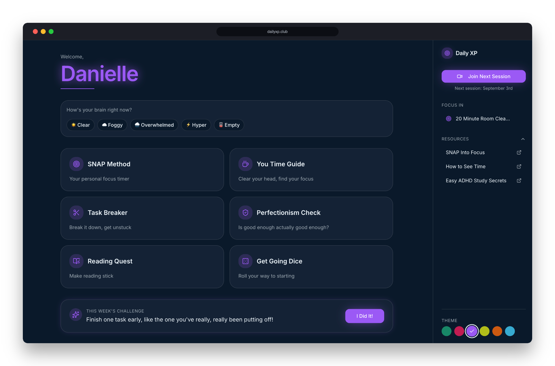 Daily XP dashboard — a student's personalized home screen